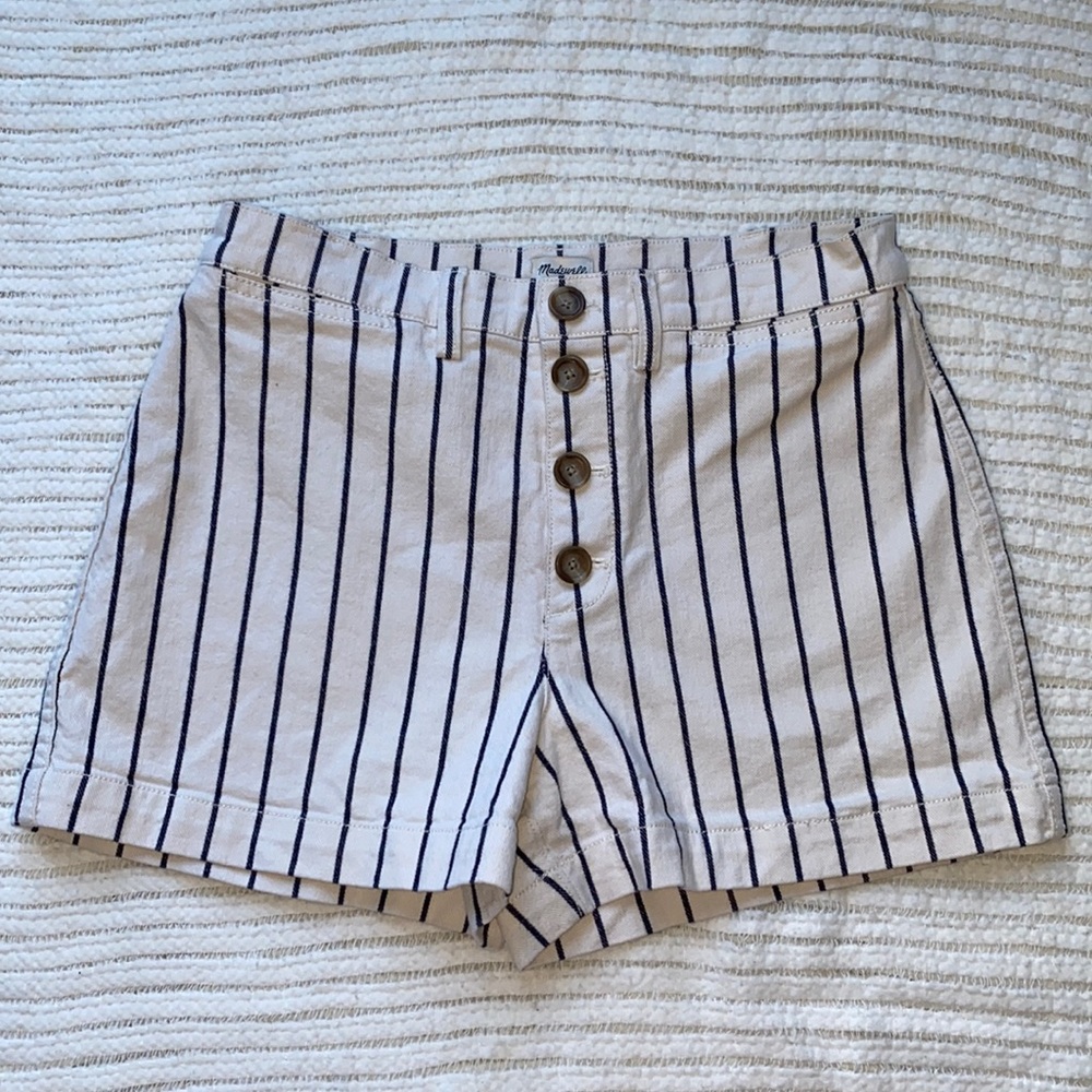 Madewell White and Black Striped Women Shorts